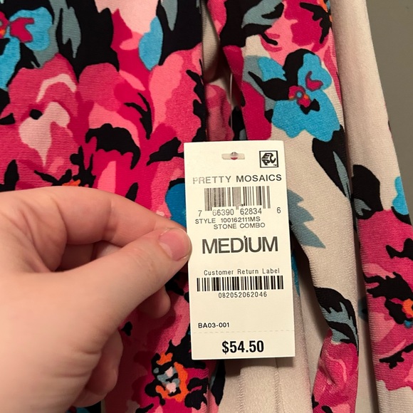 NWT JM Collection Sz Medium Mosaic Boho Floral Nude Pink 3/4 Sleeve Blouse Top! - Picture 6 of 10